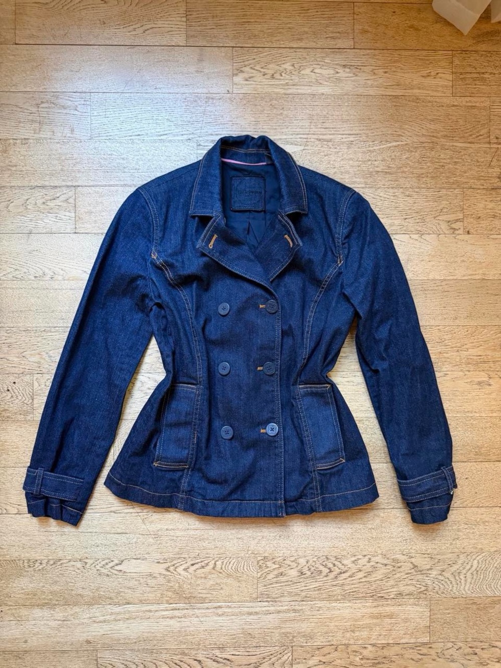 Y2K Liz Claiborne Dark Denim Double Breasted Fitted Denim Blazer Jacket